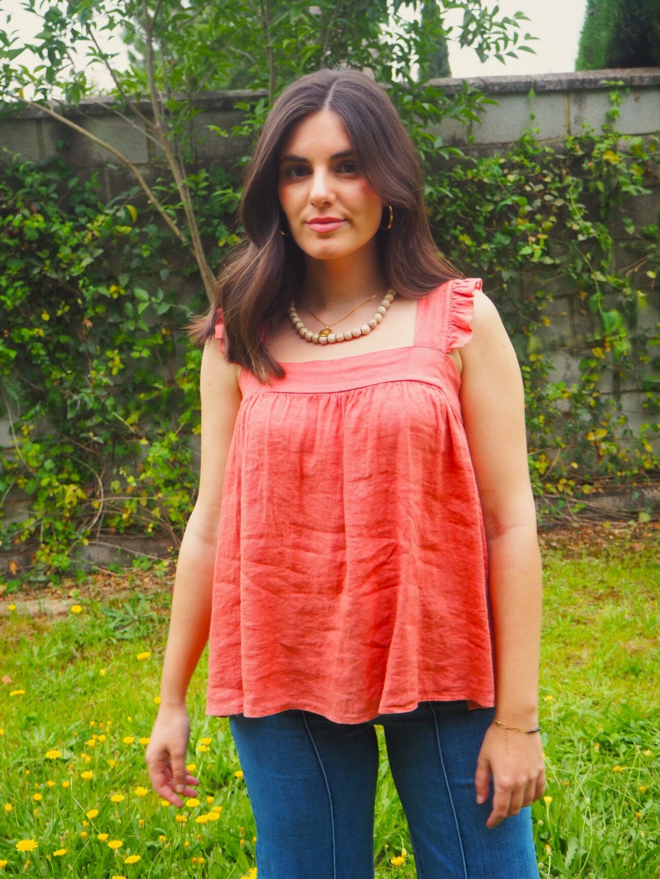 Blusa tirantes de lino con lazada a la espalda salmon