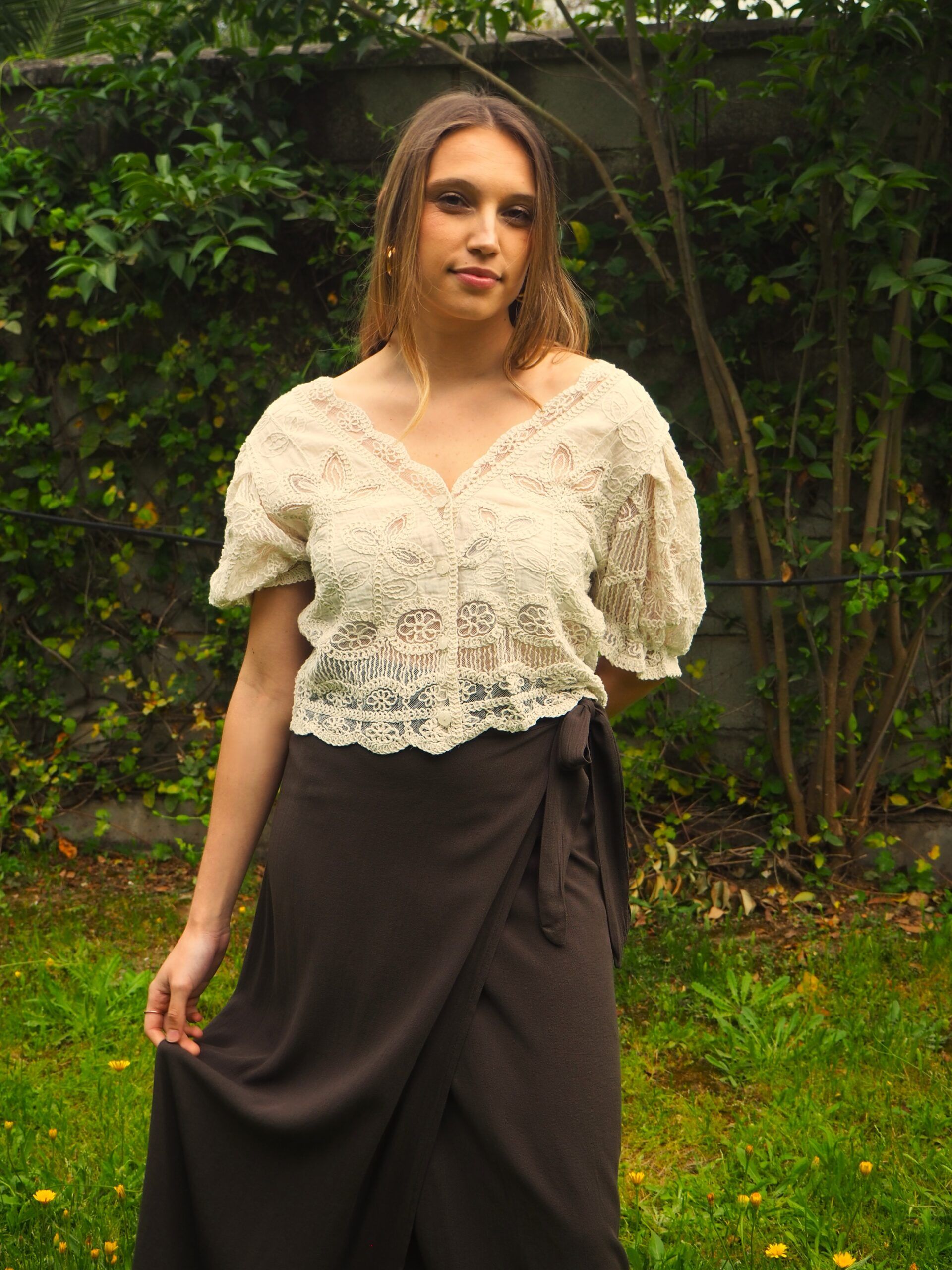 Pareo midi fluido con cinturilla y lazada mujer - Imagen 2