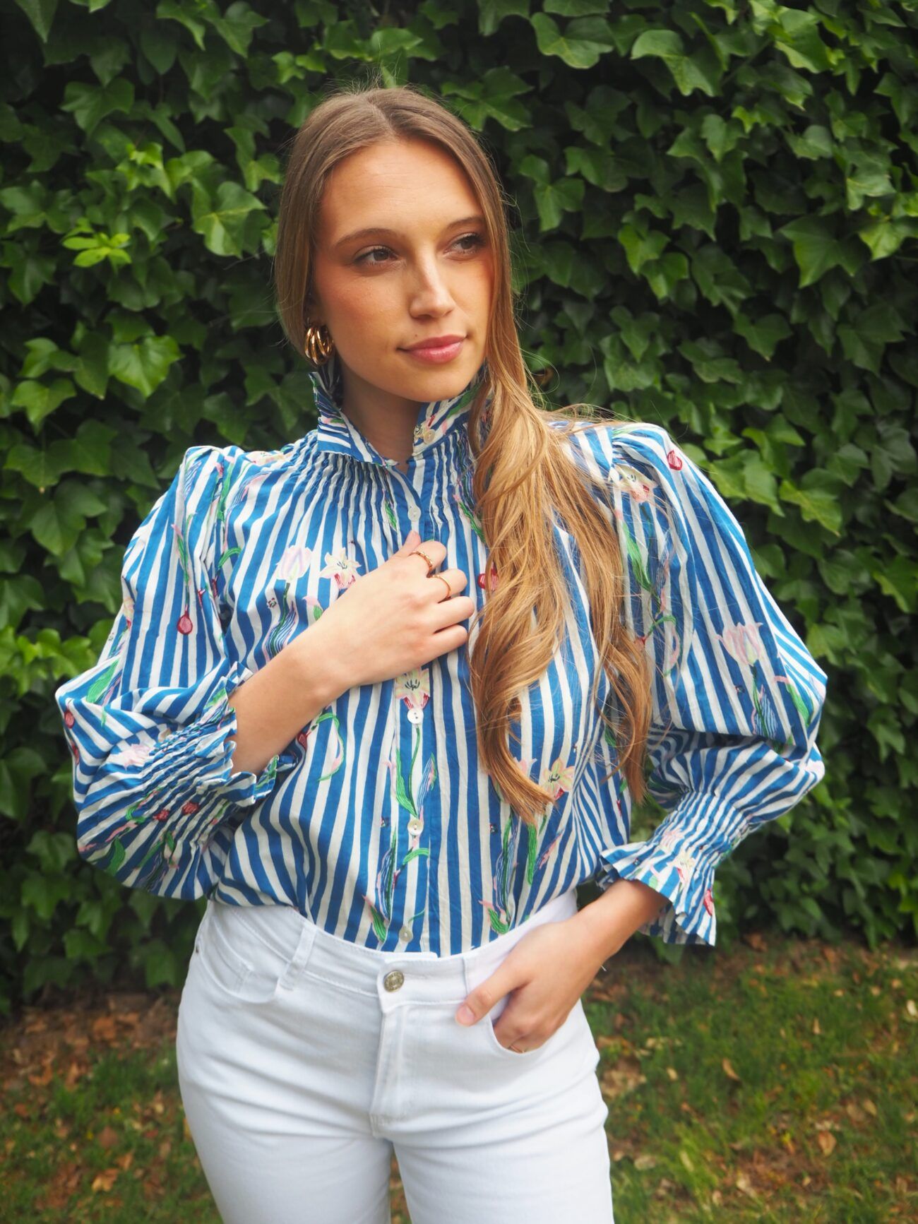 Blusa algodón estampado indio manga larga abullonada mujer