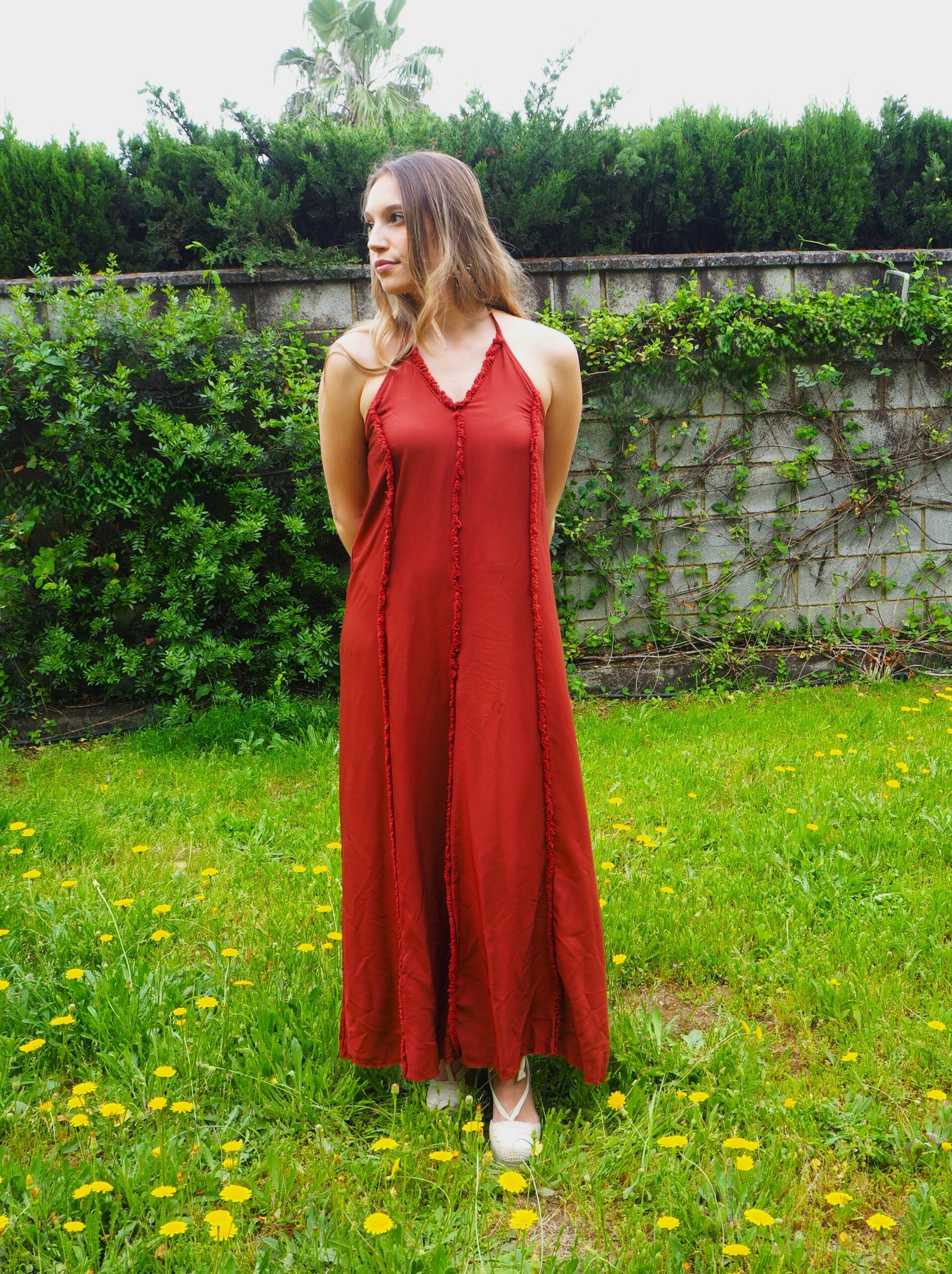Vestido midi cuello halter atado y espalda descubierta teja - Imagen 8