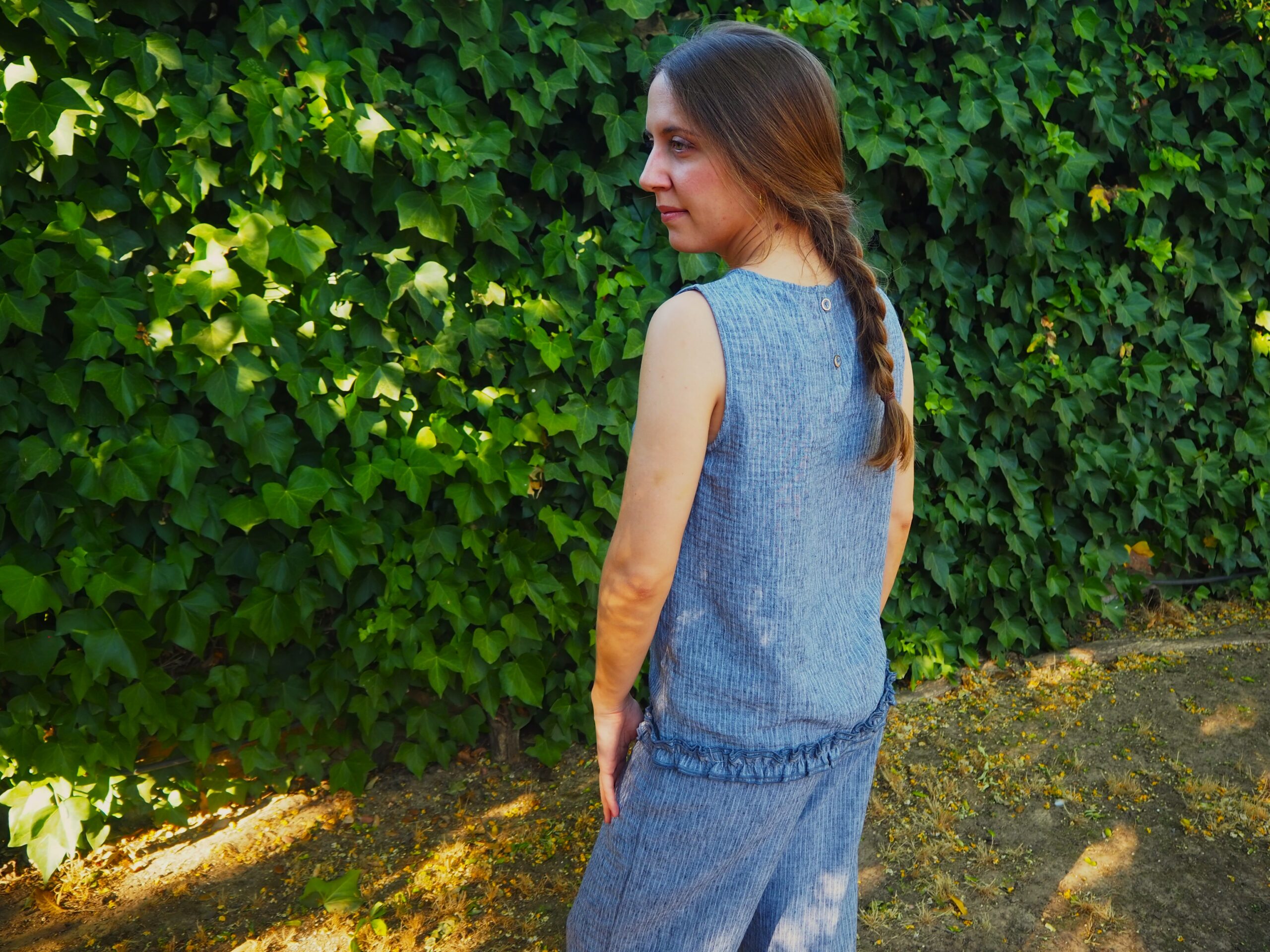 Blusa sin mangas total look raya diplomática azul - Imagen 3