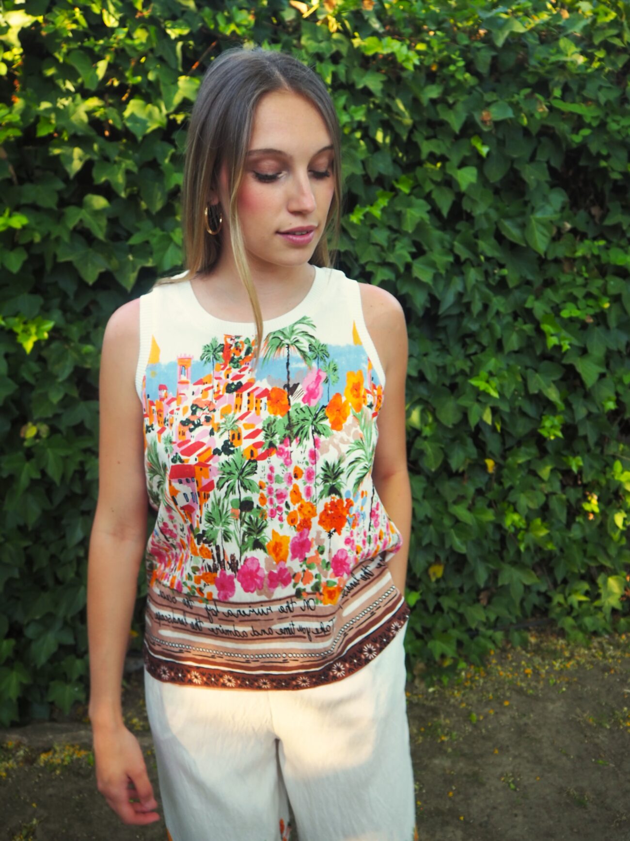 Blusa sisa y cuello redondo conjunto mediterráneo mujer