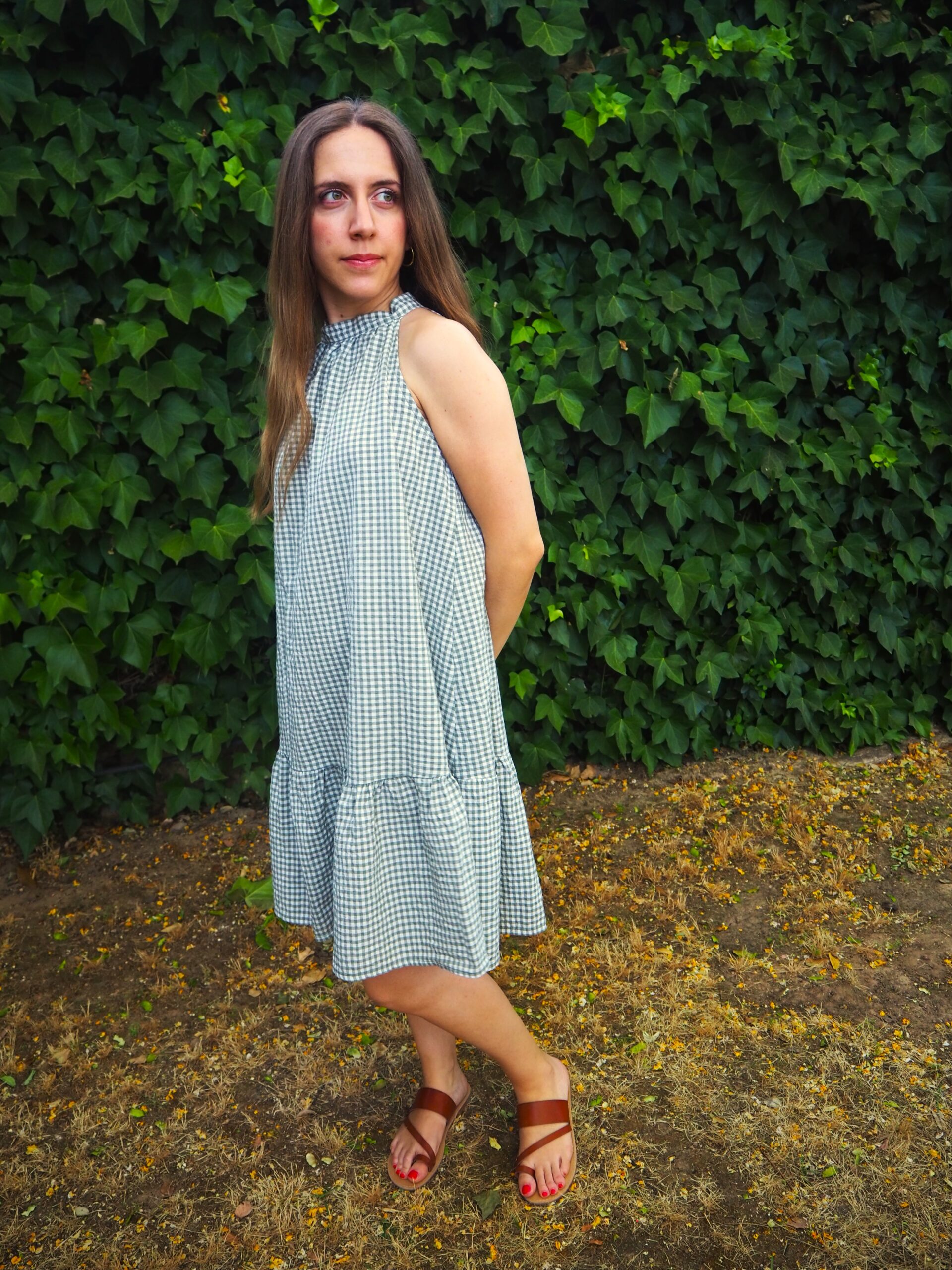 Vestido halter vichy sin mangas verde - Imagen 4