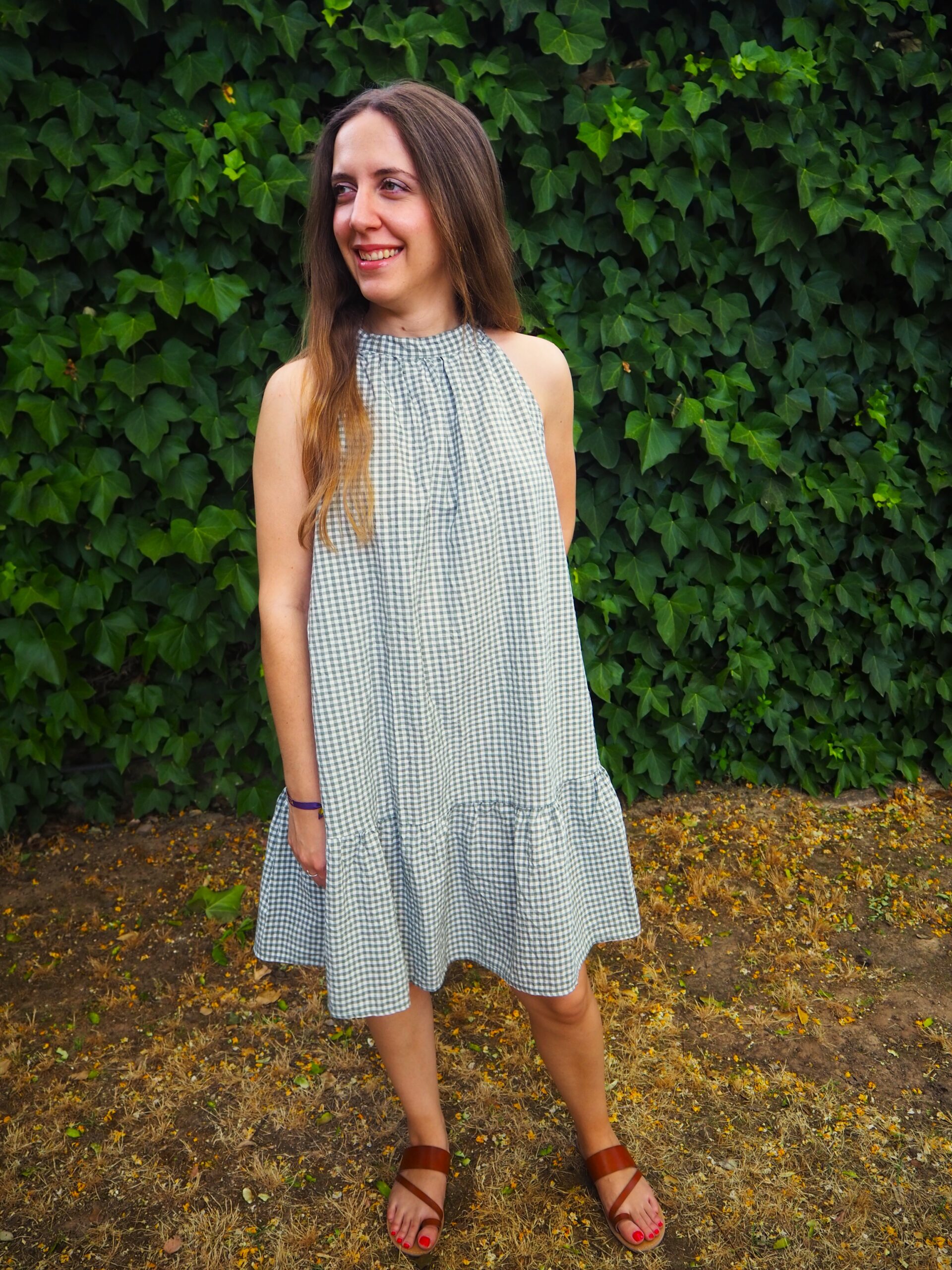 Vestido halter vichy sin mangas verde - Imagen 2