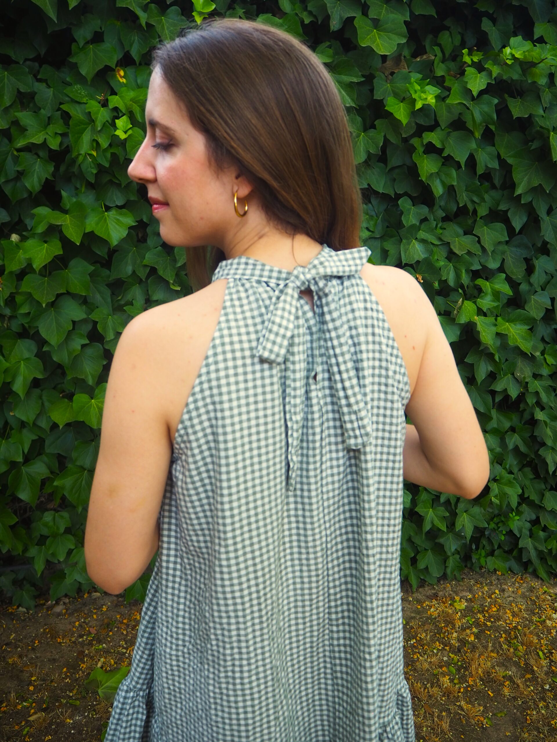 Vestido halter vichy sin mangas verde - Imagen 3