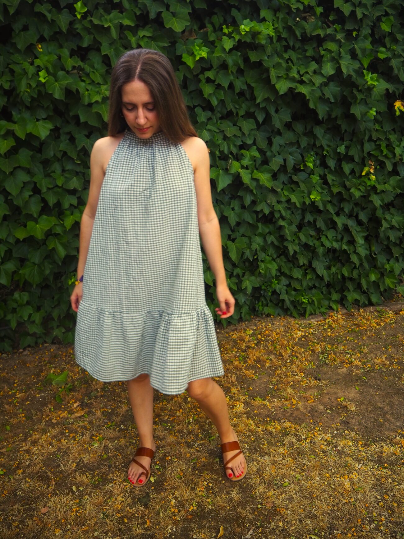 Vestido halter vichy sin mangas verde