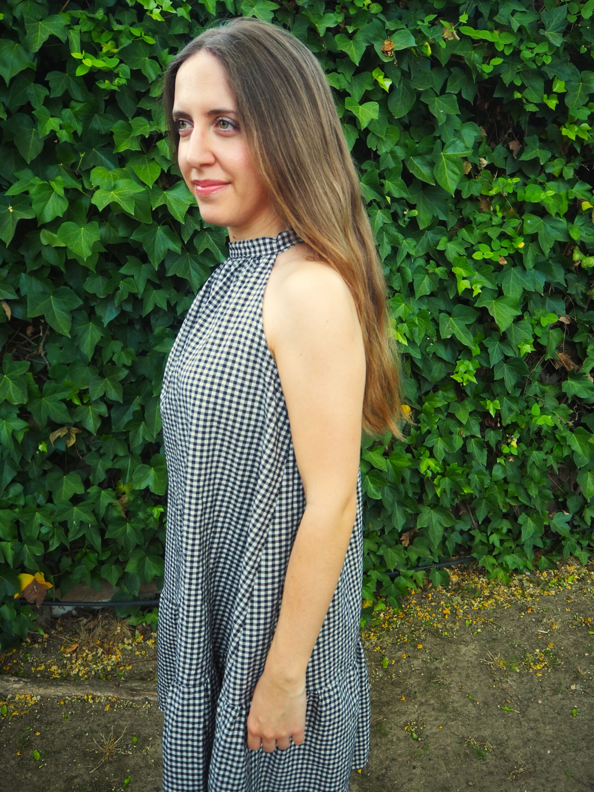 Vestido halter vichy sin mangas marrón - Imagen 2