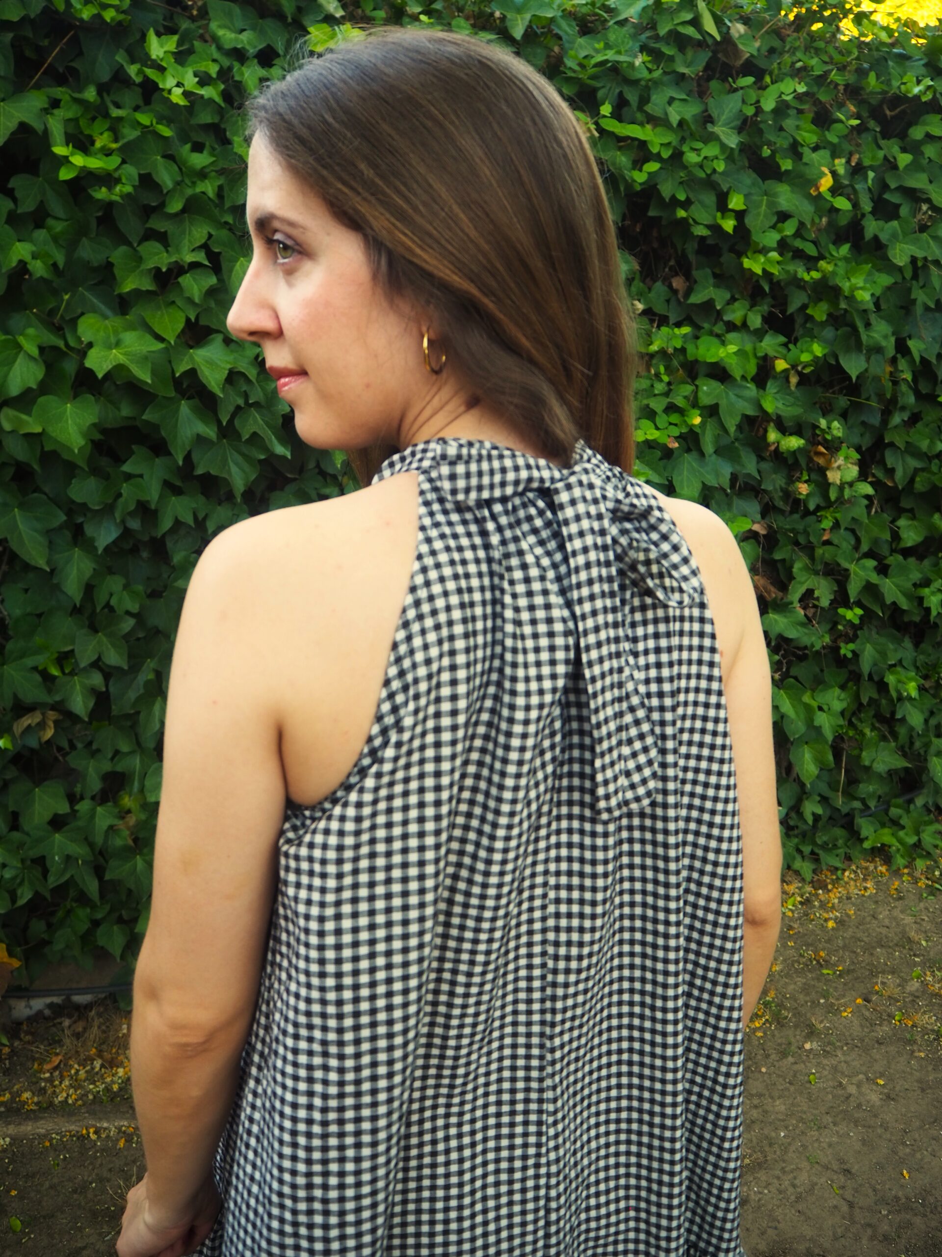 Vestido halter vichy sin mangas marrón - Imagen 3