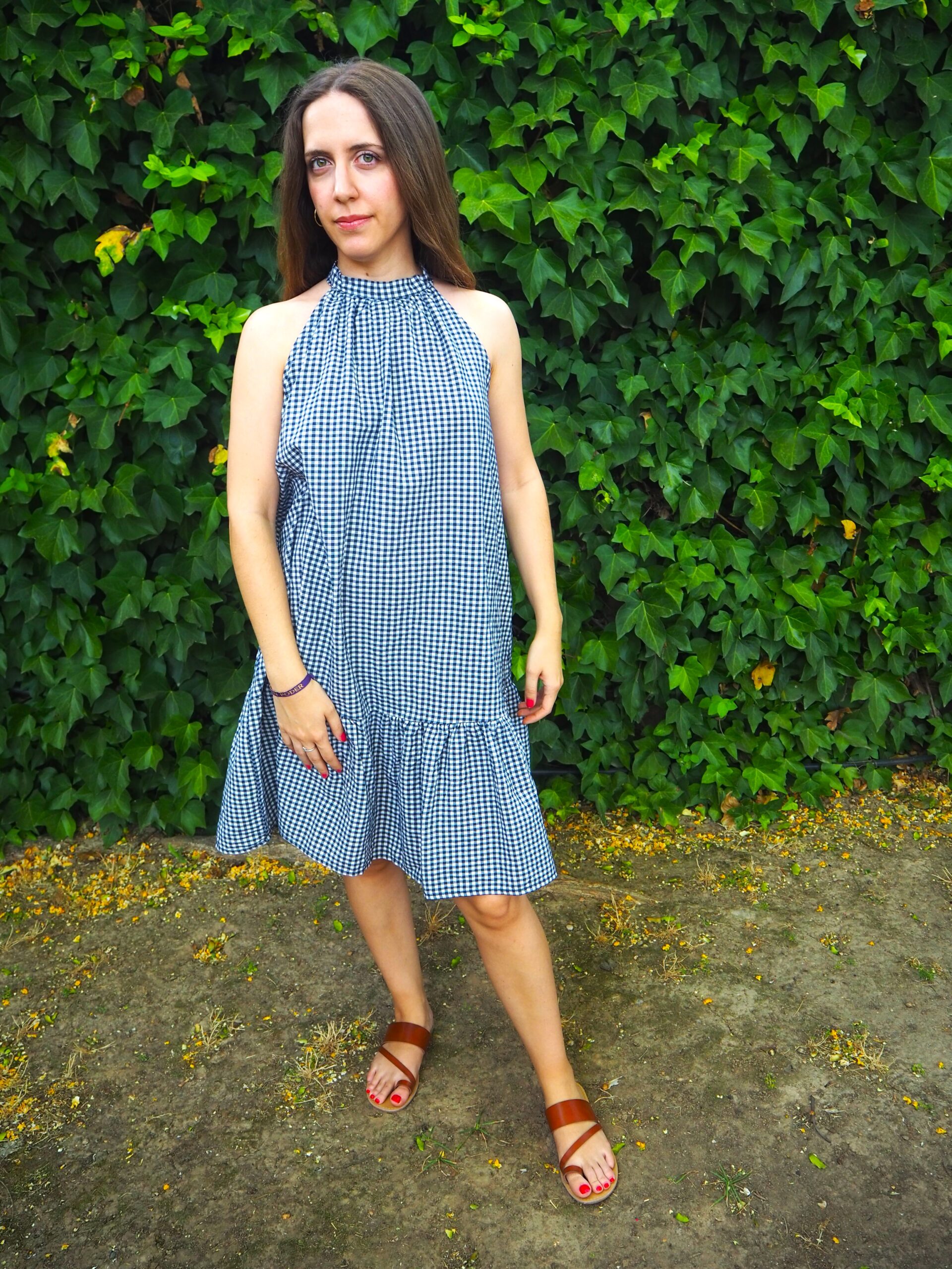 Vestido halter vichy sin mangas marino - Imagen 2