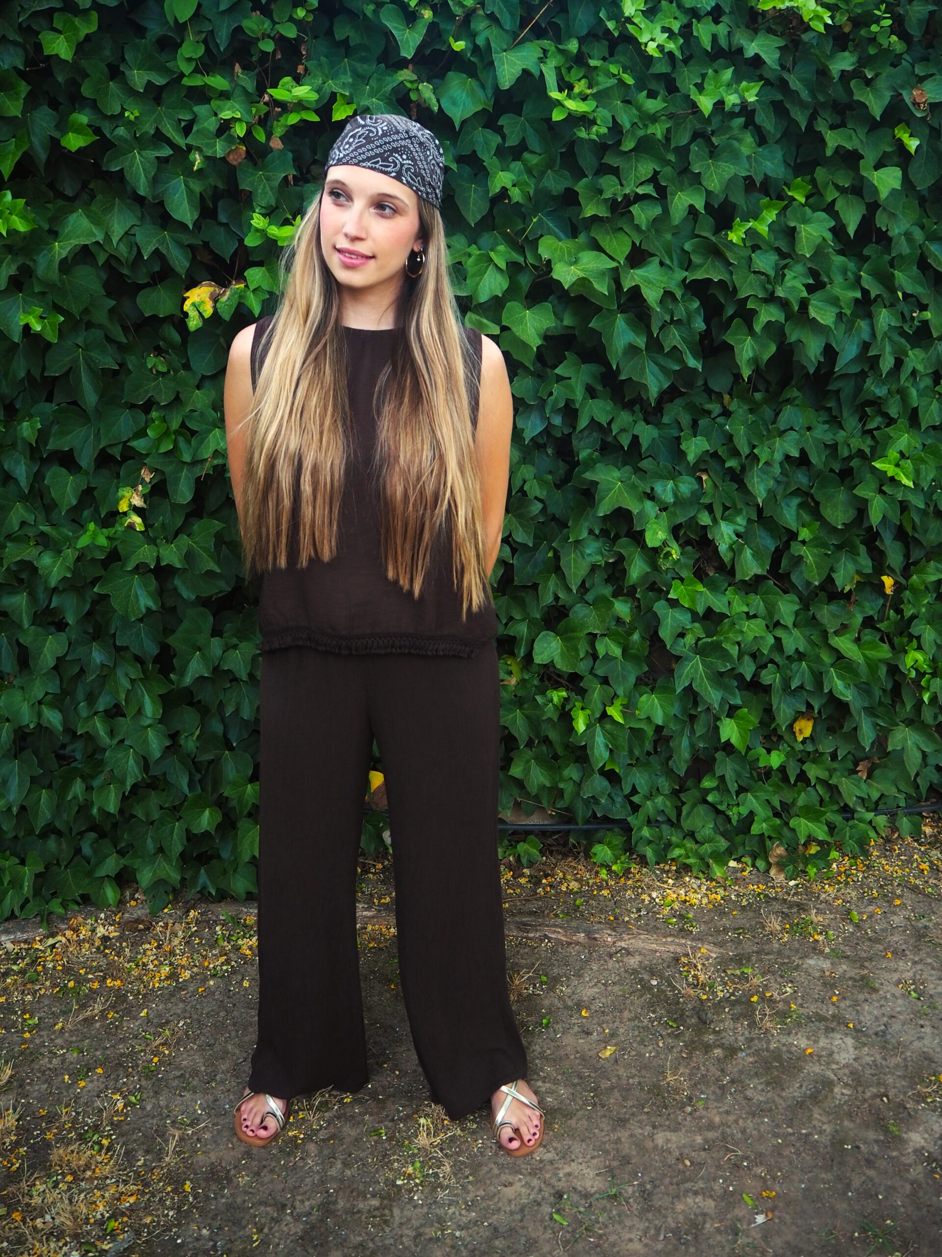 Pantalón largo de bambula con pañuelo marrón - Imagen 3