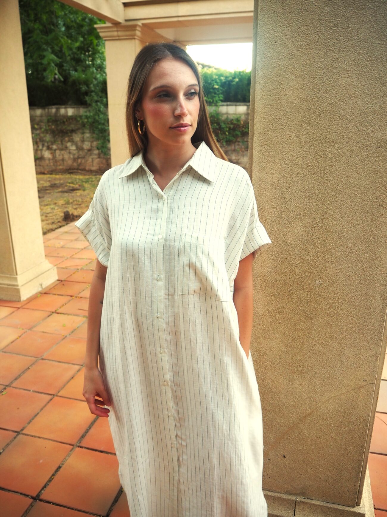 Vestido largo camisero de raya diplomática de lino